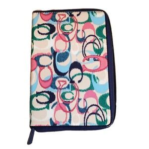 Coach Signature Ikat  Vtg Tablet Case Canvas With Leather Trim Multicolor